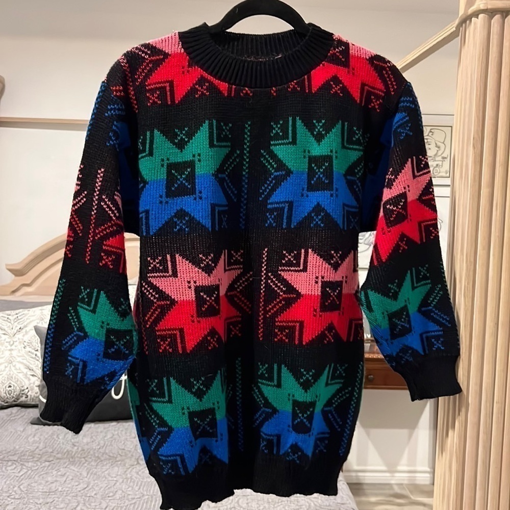 Vintage High Octane Womens Colorful Abstract Winter Sweater